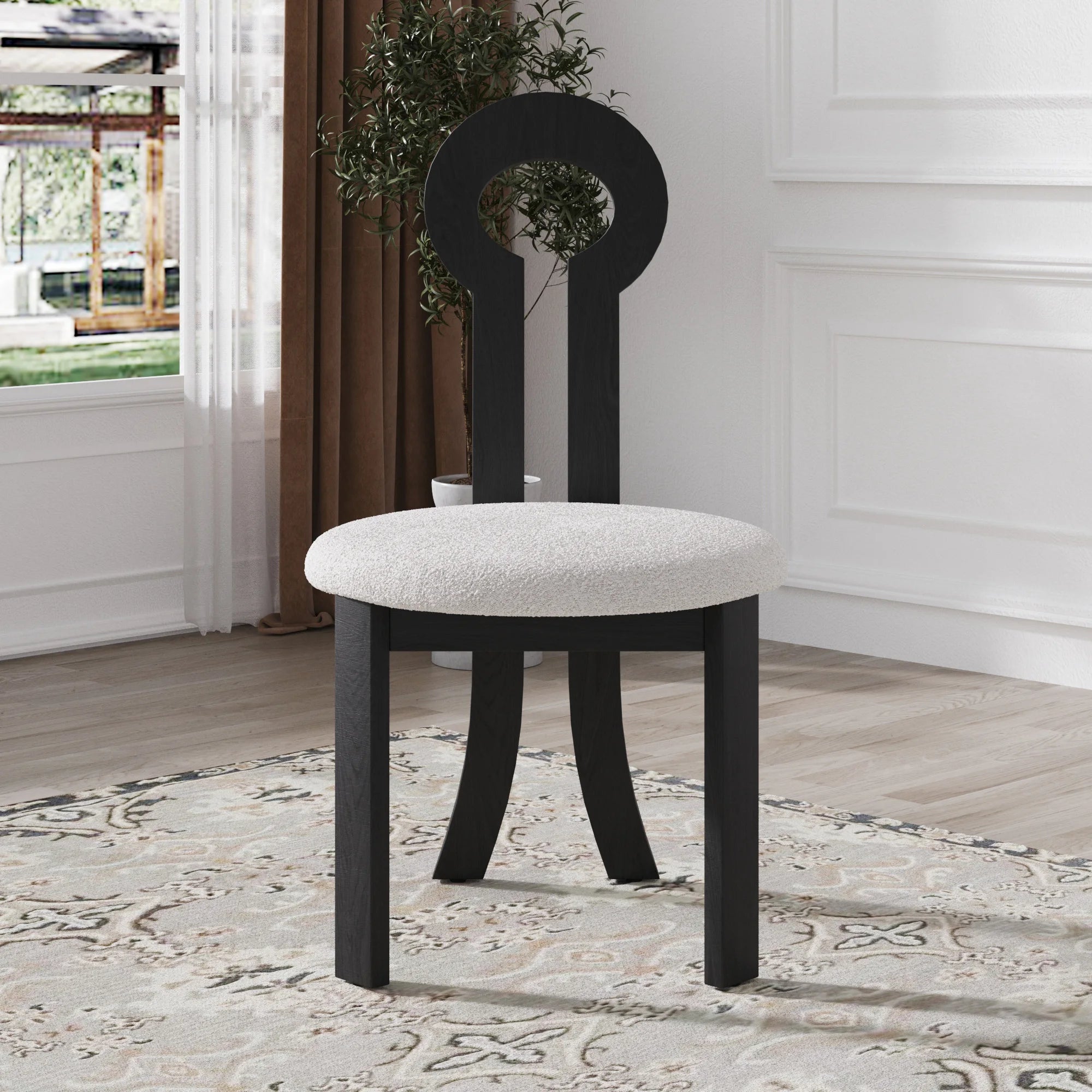 Sdorens wooden dining chairs set of 2 modern round room chair comfy fabric upholstered kitchen for vanity bar