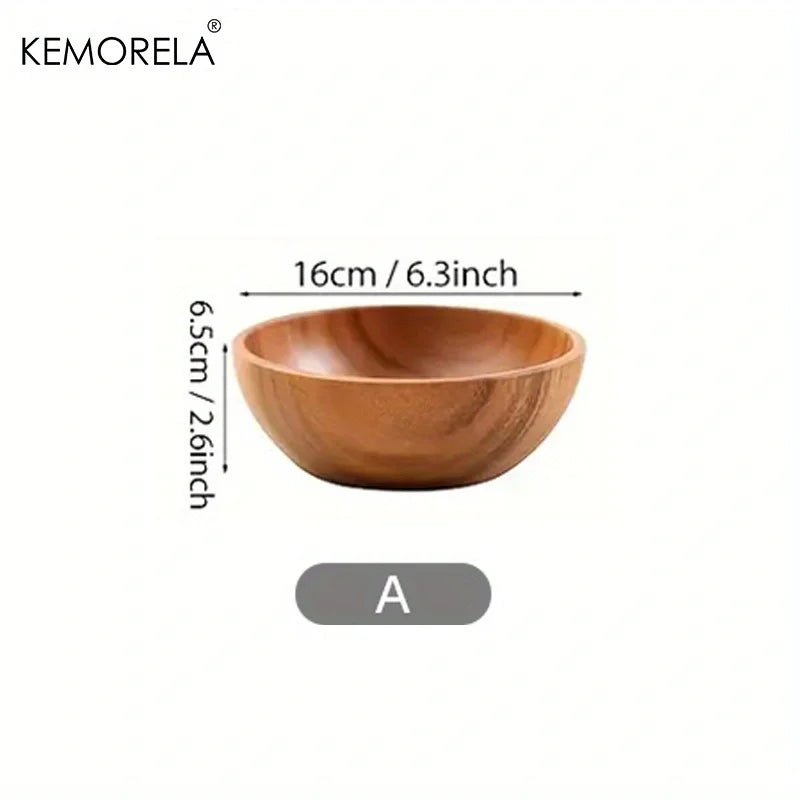 1pcs acacia wooden salad bowl kids anti-scalding suitable for fruit vegetable ice cream decoration