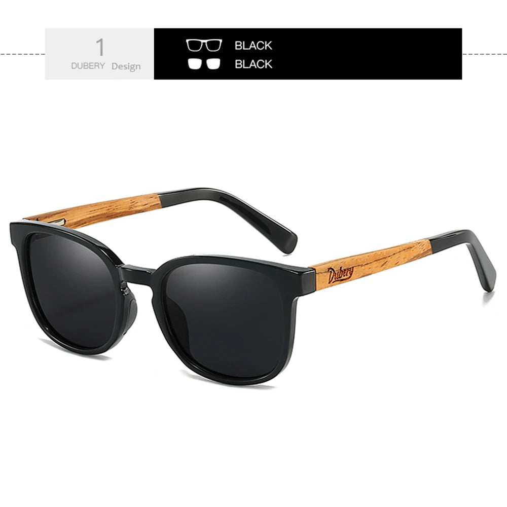 Dubery wooden polarized full rim fashion sunglasses for men and women 6 colors model 260 - black1