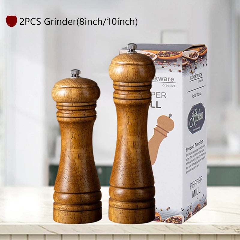 Wxcoo wood salt and pepper grinder cooking spice shakers mills grinding bottle with base kitchen accessories - 2pcsa2a3