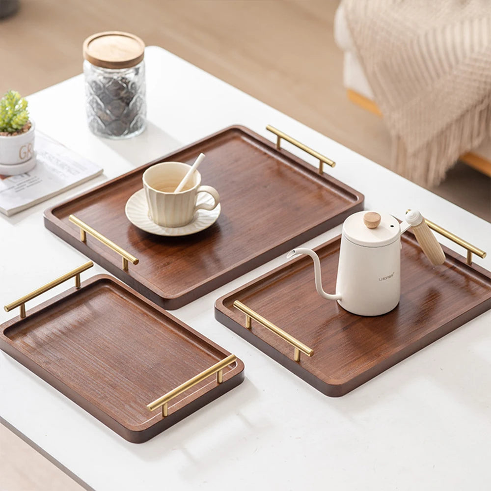 Wooden serving tray with handles bamboo tea food for breakfast coffee dessert snack platter home table