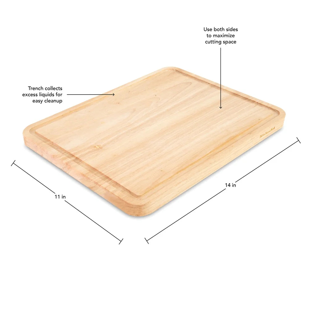 Rubberwood cutting board with perimeter trench durable reversible kitchen essential slicing chopping 11x14 inch