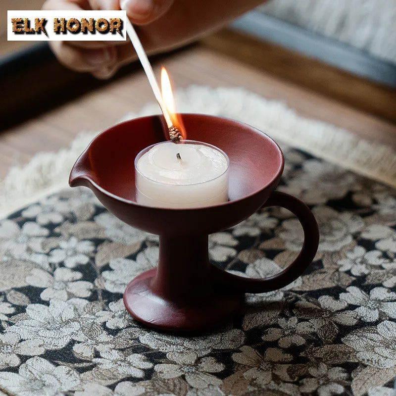 Ceramic raw mineral glaze cinnabar red candle holder luxury scented aromatic candles lights teaset room decor ornaments