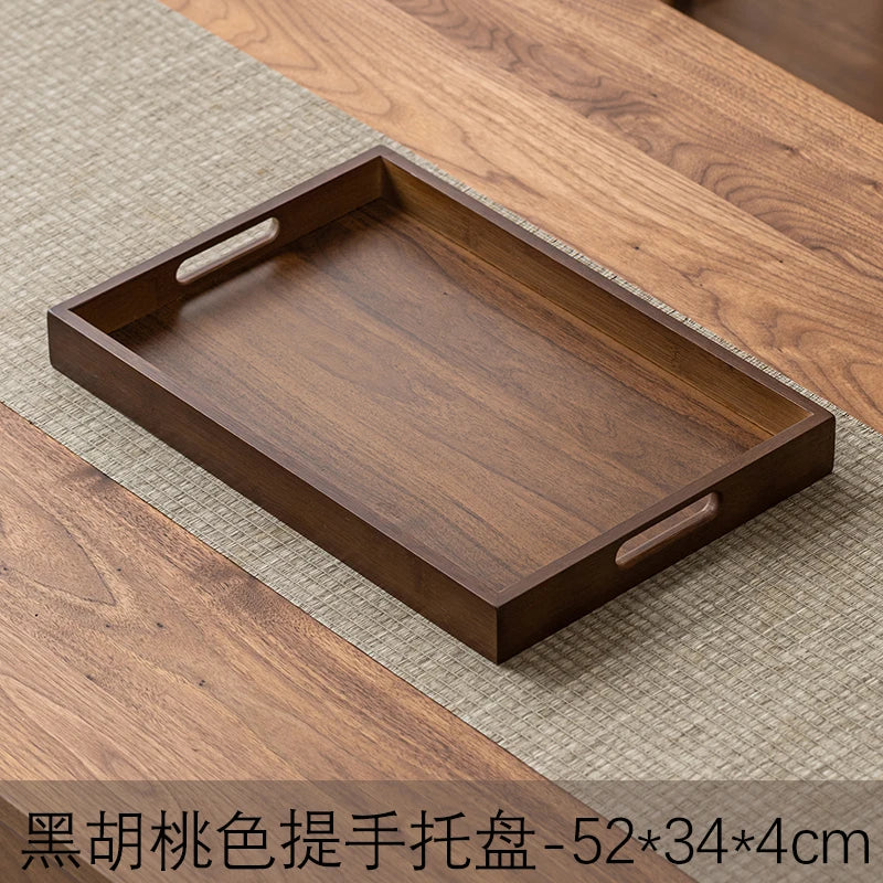 Large size rectangular bamboo wood tea tray display plate walnut color set cup storage handle home use japanese sle