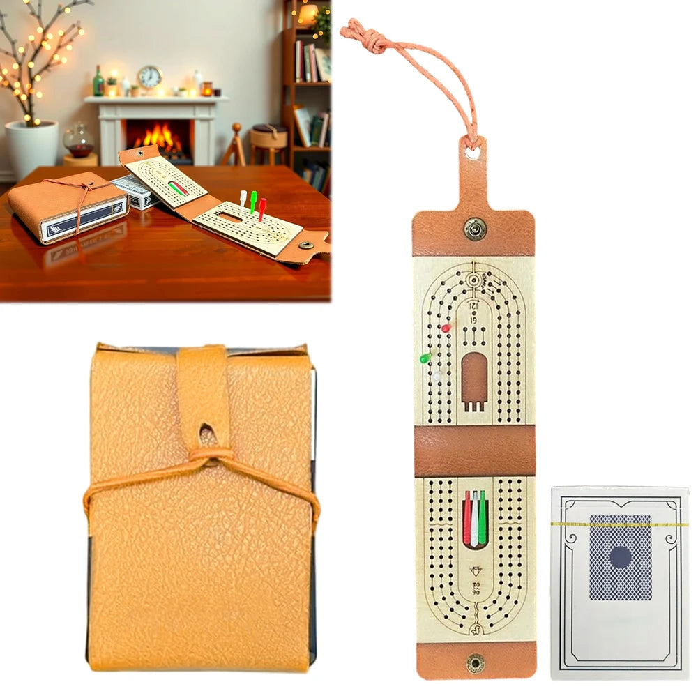 Classic cribbage board game set with 6 colorful pegs and deck of cards for family fun travel