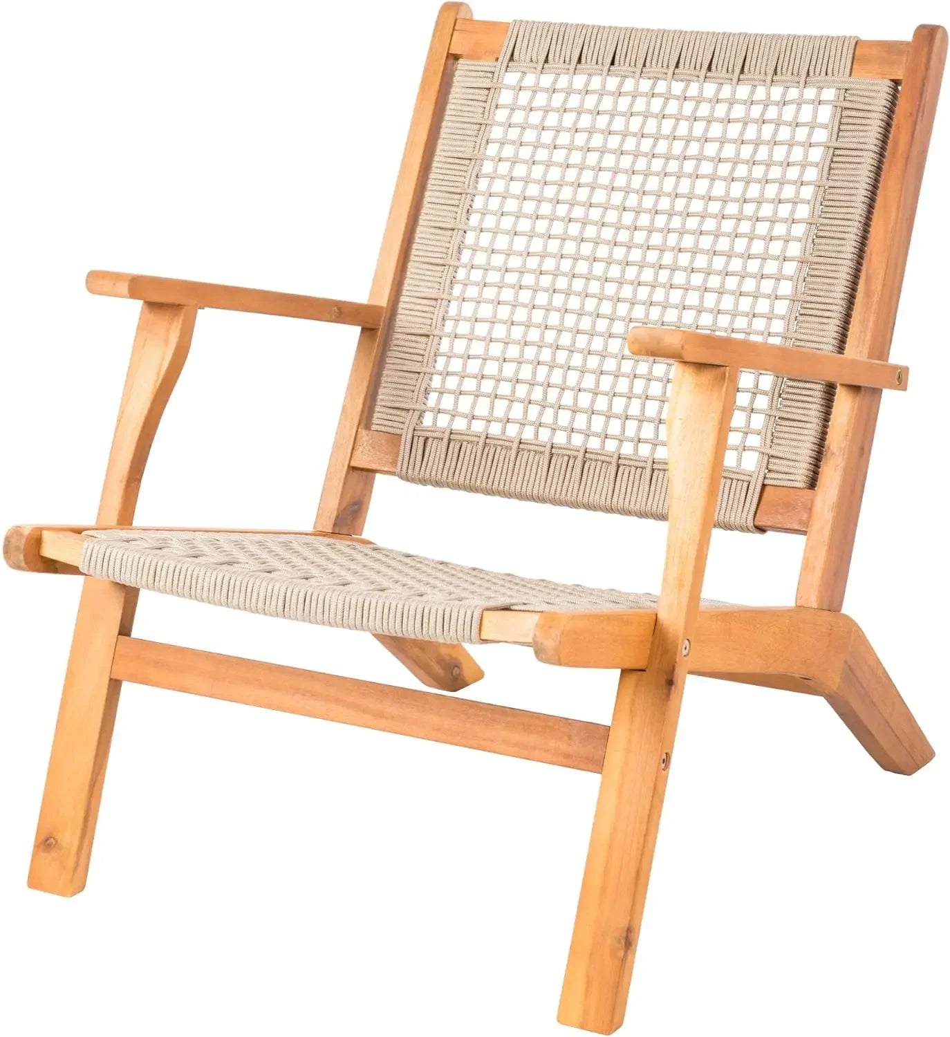 Vega natural stain outdoor chair acacia wood construction woven web seat mid-century design comfortable reclining