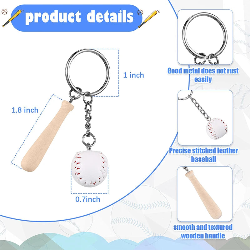 100pcs sport baseball keychains for car wooden charms keyrings women men handbag key chains diy accessories - white