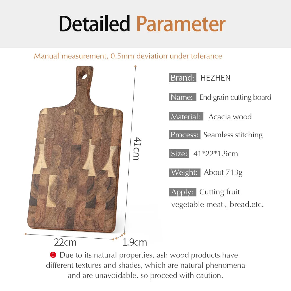 Hezhen cutting board acacia wood kitchen double-sided use hangable dark square racket shape chopping - 41x22x1.9cm