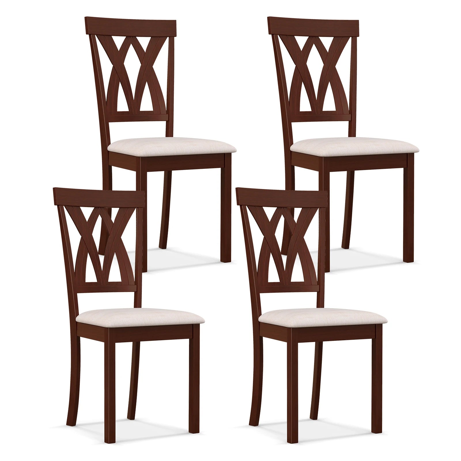 Armless dining chairs set of 4 w/ rubber wood frame elegant hollowed backrest - chocolate / united states