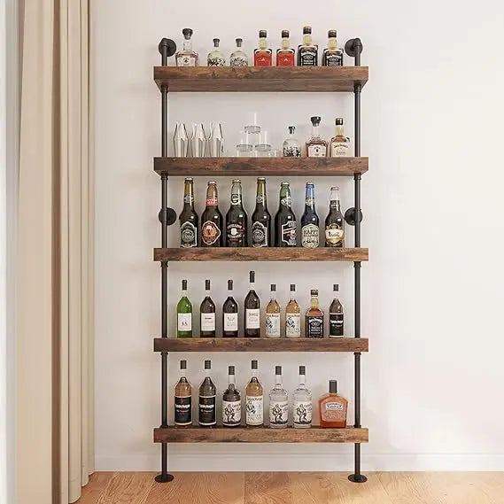 5-tier wall mounted wine rack industrial pipe bar shelf for bottle storage shelves shelving hom - united states / black