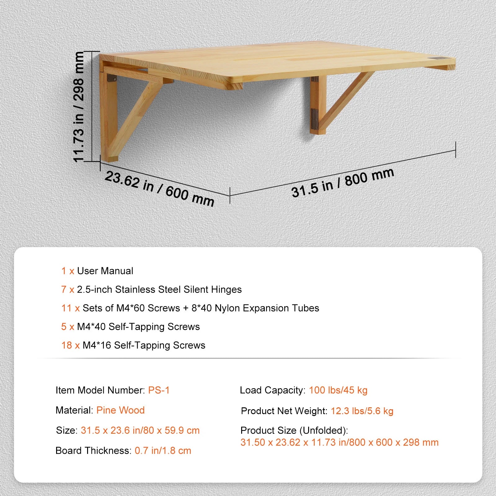 Succebuy wall mounted folding table wooden floating desk with shelf bracket drop leaf for home office kitchen bar