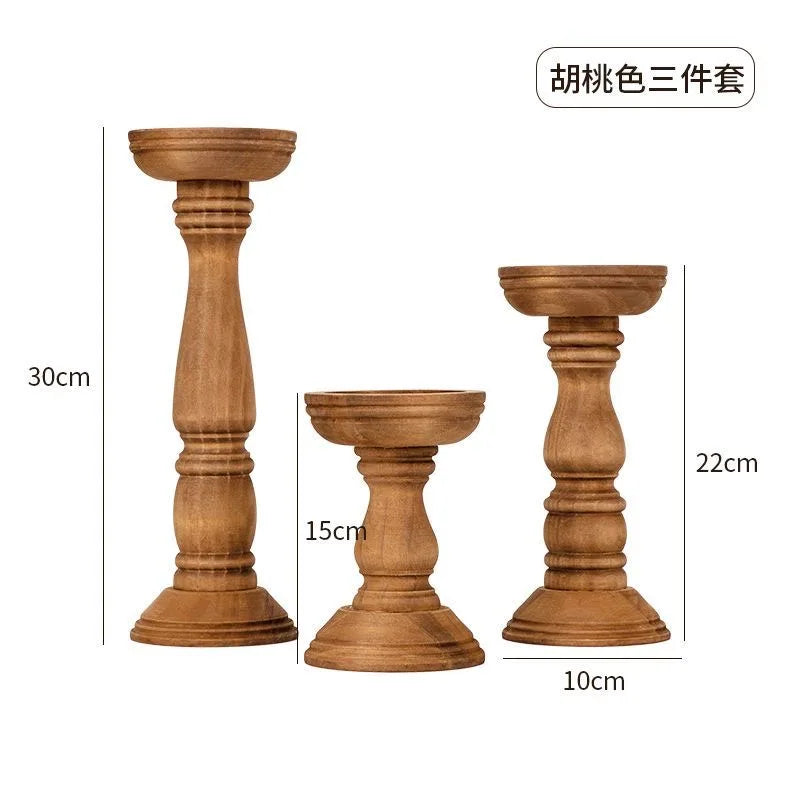 New style retro wooden candle holder 3-piece set container desktop decoration home decor wedding - wood color