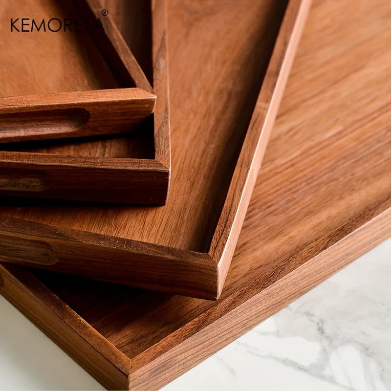 1pcs retro wooden rectangular storage trays hotel dessert dinner tea food tableware serving tray home kitchen