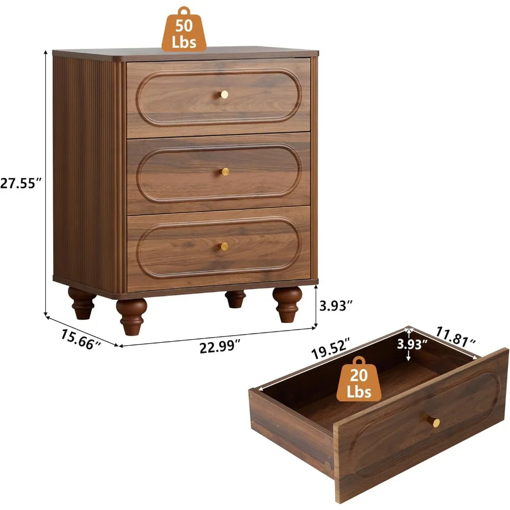 3 drawer fluted dresser for bedroom mid century modern chest of drawers wood storage small organizer livi