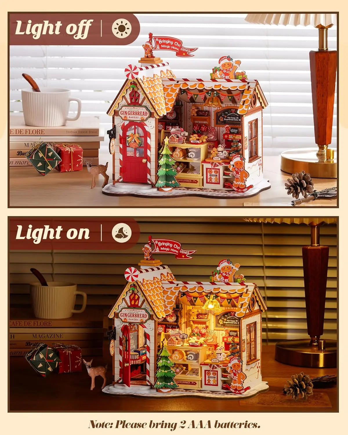 Robotime rolife diy miniature house kit christmas gingerbread 250-piece model dolls for teens adults no glue - stg176
