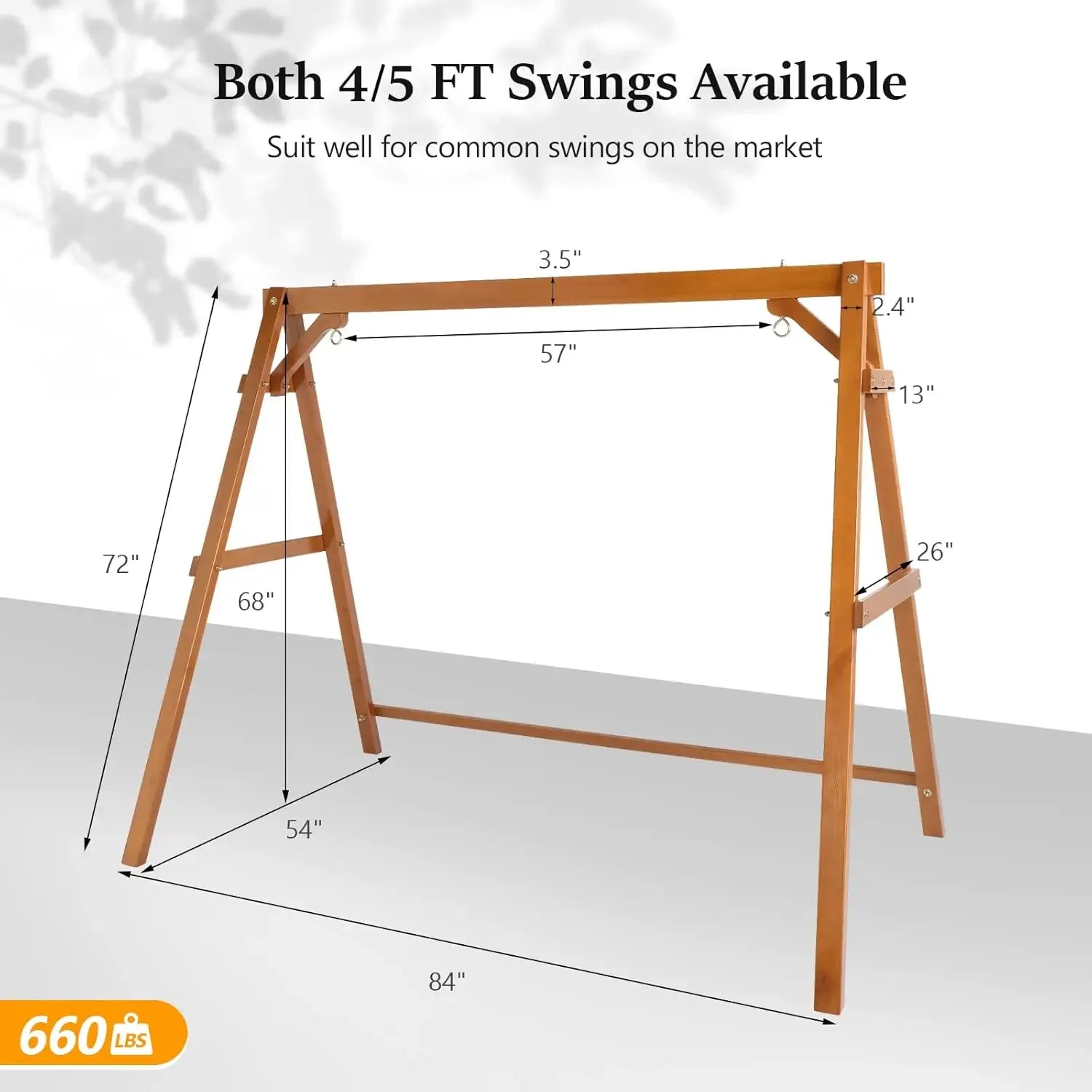 Heavy duty 660 lbs wooden swing frame with extra bottom connection board upgraded a-frame porch bench stand for outdoor