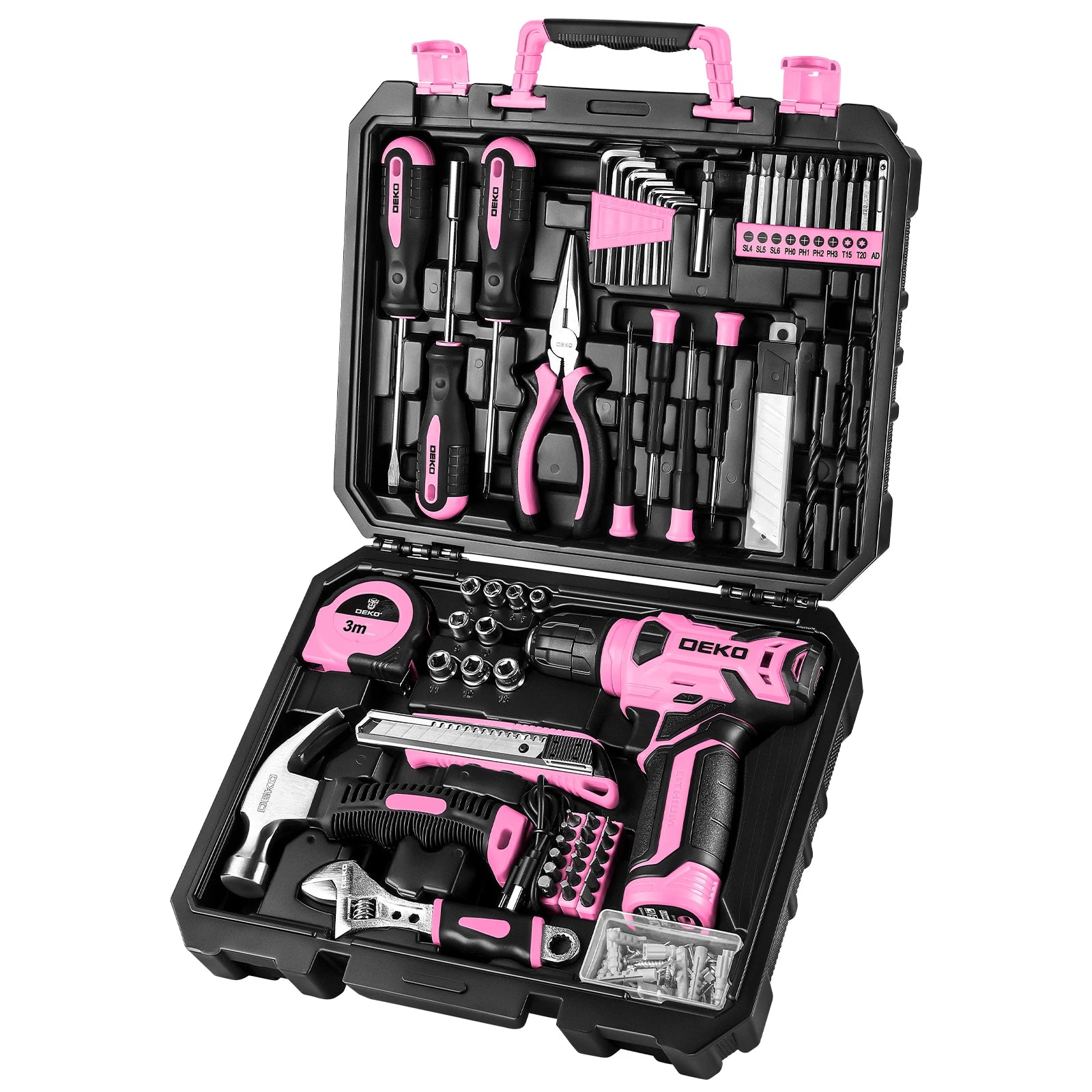 Deko 126pcs power tool combo kits with 8v cordless drill,10mm 3/8’’ keyless chuck,professional home household diy hand