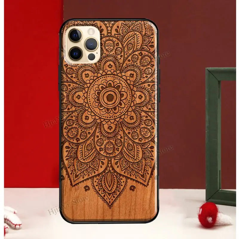 Mandala floral wood for iphone 13 12 pro max mini cover phone case 11 14 xs x xr 7 8 plus se - 779 / 12pro max