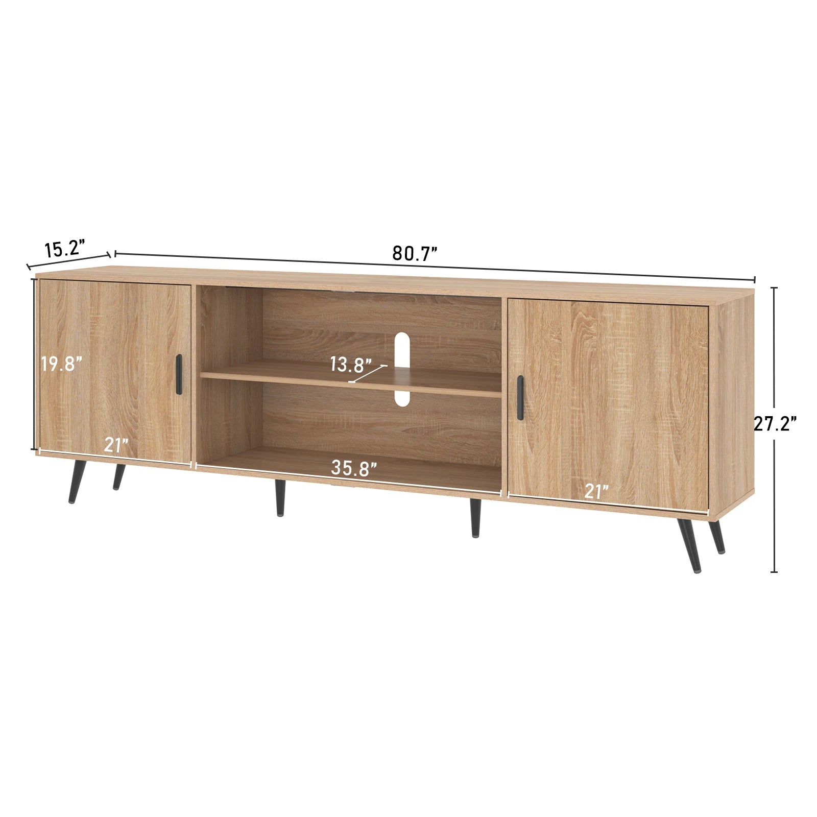 Modern tv stand wood cabinet with storage entertainment center console open shelf for living room media - nd