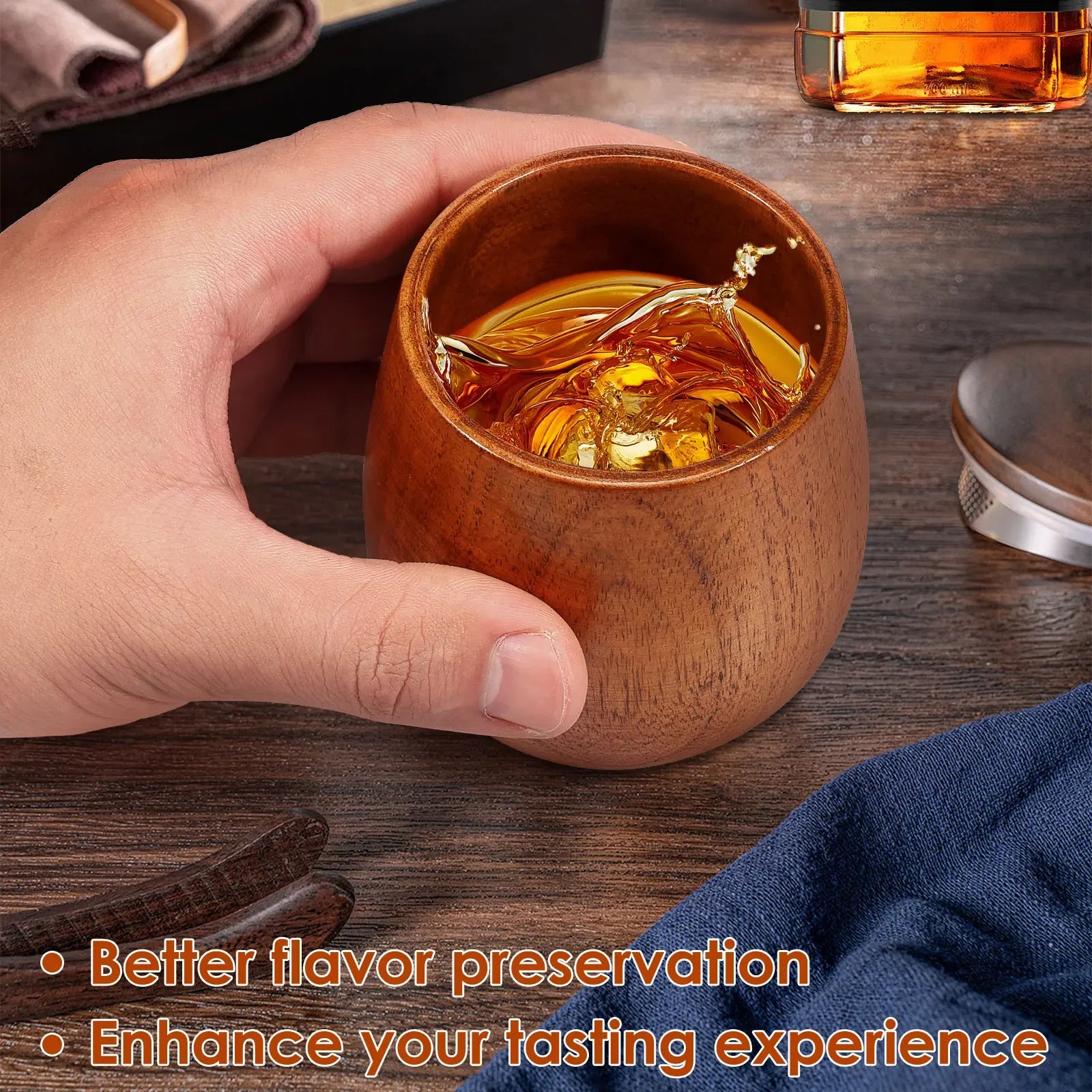 2 pcs wooden bourbon drinking glass 250ml whiskey tumbler creative vintage glasses set men dad presents - 2pcs