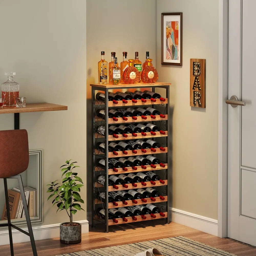 Freestanding 8-tier wooden top wine rack for floor storage in kitchen and pantry - united states / black brown