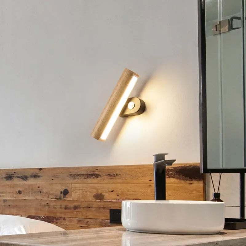 Wood design living room sofa led wall lamps rotatable acrylic lampshade interior sconce light bedroom reading lustre