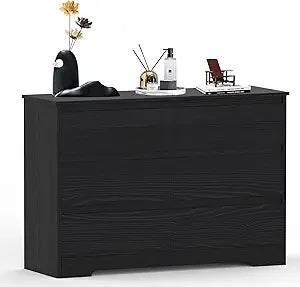 Modern tall 8-drawer double dresser in wood for bedroom storage - united states / black