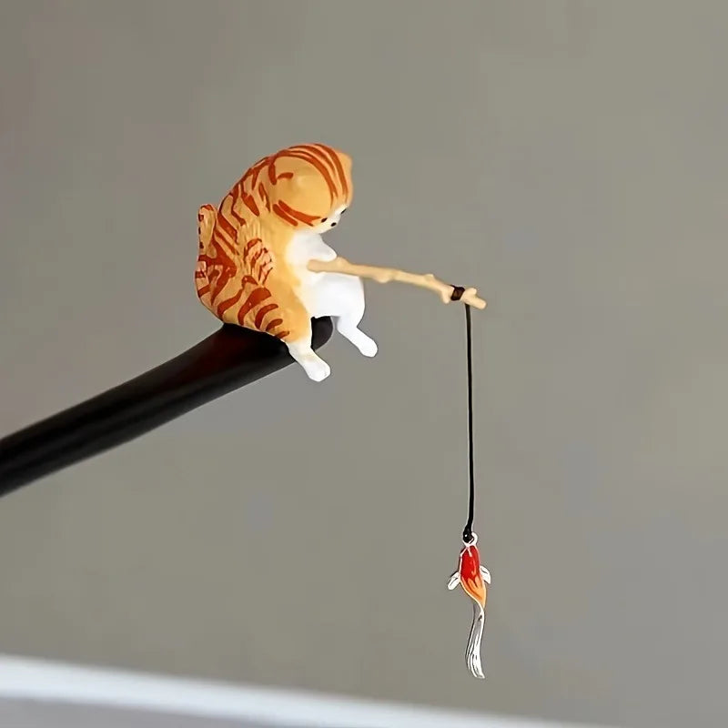 Chinese hanfu hairpin hand-carved phoenix wooden hair stick vintage accessories for women antique bronze retro clip