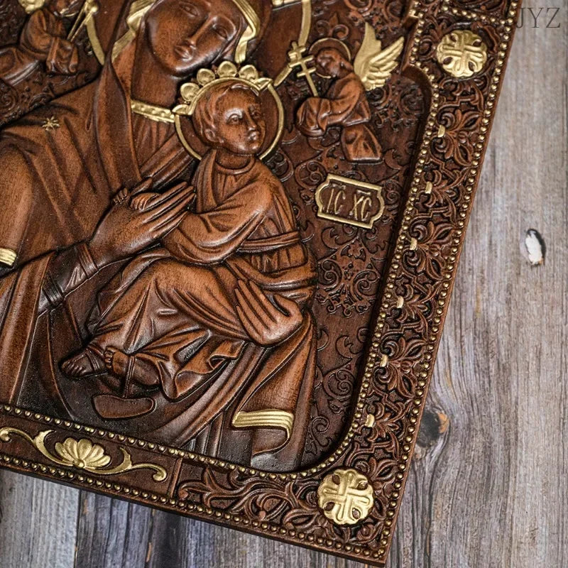 Vintage wood carved catholic religious art our lady statue of perpetual help wall home living decor - (christian)