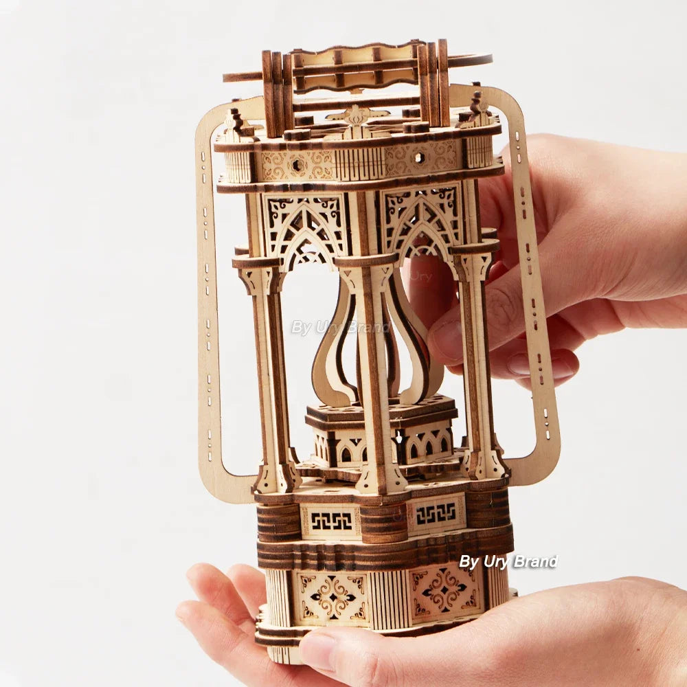Ury 3d wooden puzzle lantern diy vintage light bedside lamp model assembly building kits desk decoration gift for teens