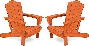 Kingyes 2-piece folding adirondack chair set - durable hdpe patio chairs with wooden texture for outdoor use - united
