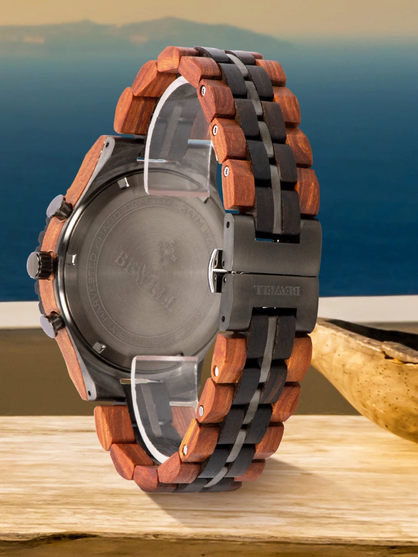 Premium stainless steel with wooden quartz men’s business watch multi-functional high-end fashion accessory