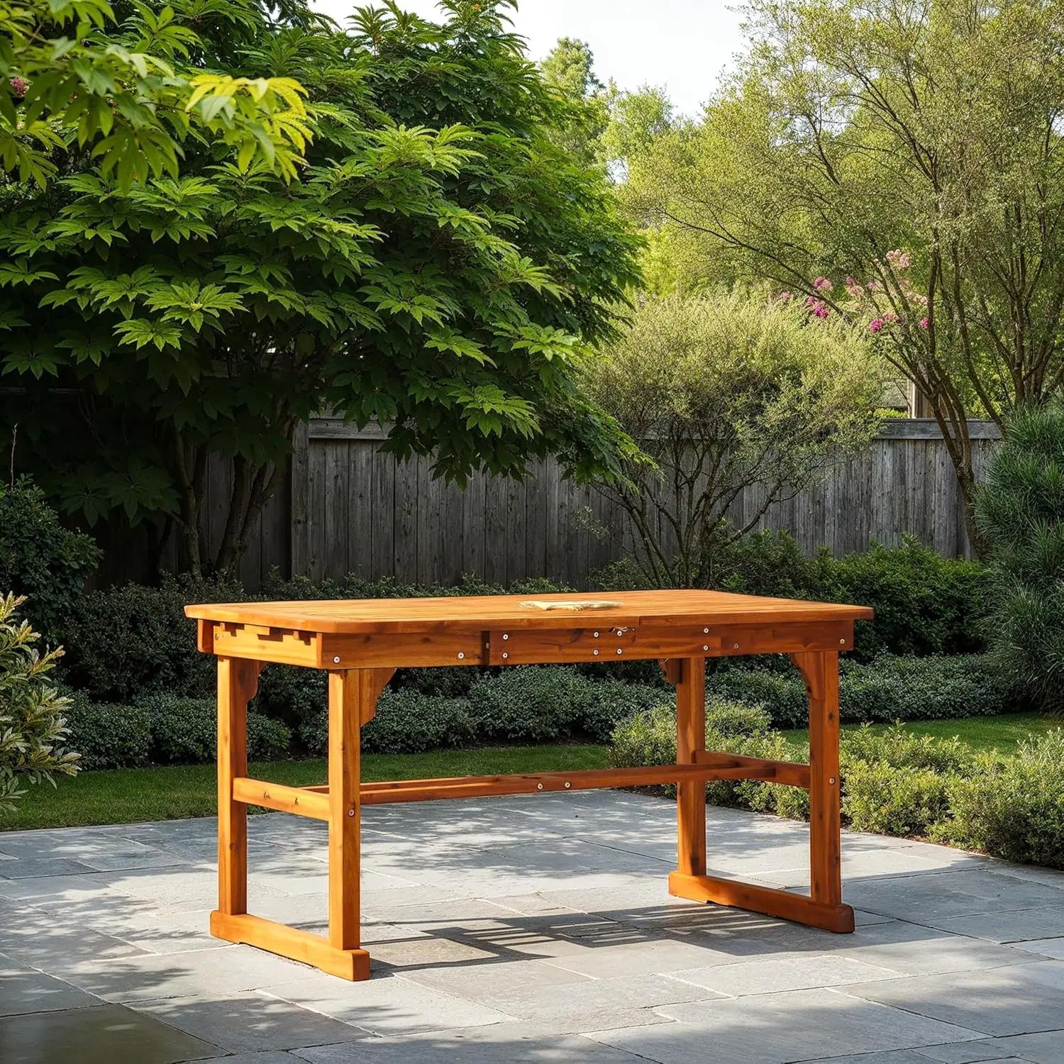 Maui modern solid acacia wood slatted patio dining table 78 inch brown - united states