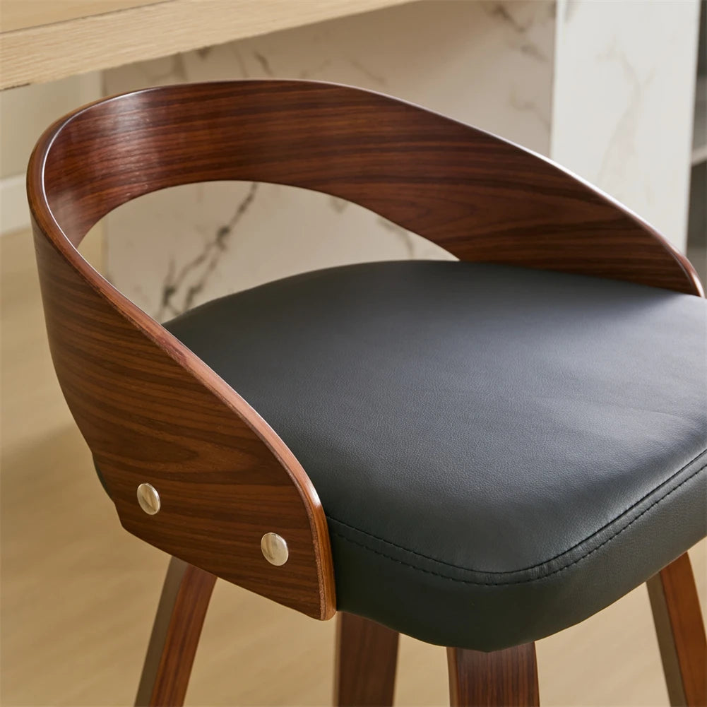 2 pcs bar pub stools set 360-degree swivel barstools with low back wood legs chairs soft cushion seat footrest