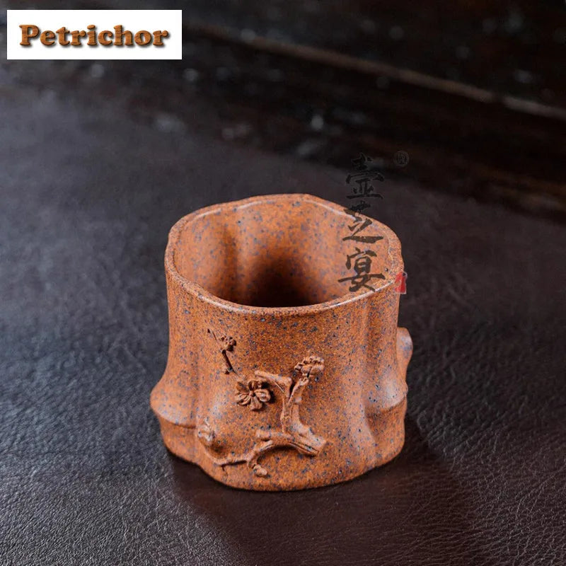 115ml yixing zisha tree stump wood-fired porcelain teacup elegant tea bowl cute cup tea-tasting smelling chazhan master