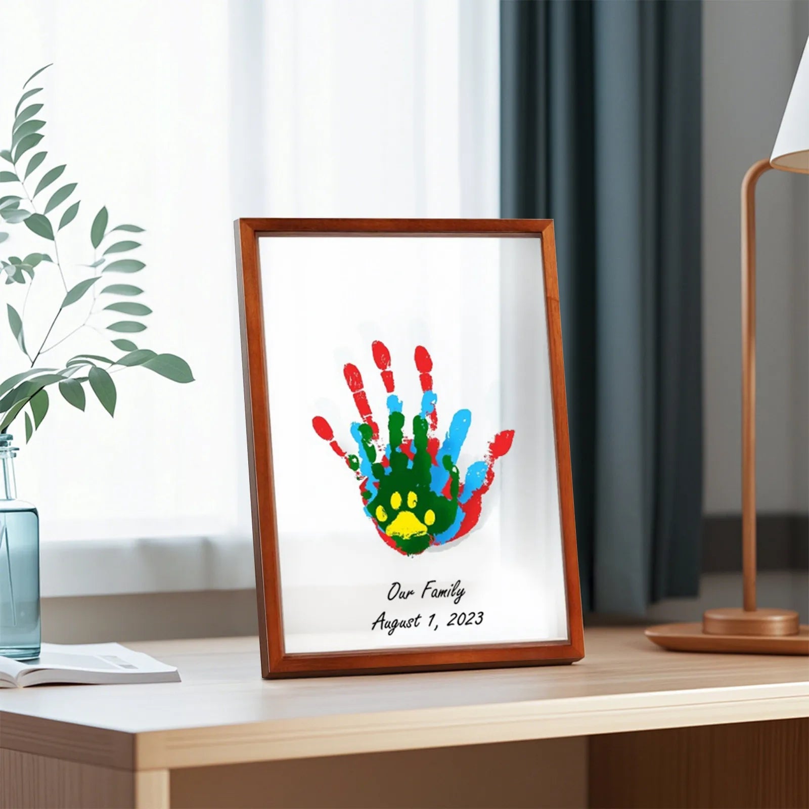Clear family handprint kit diy handmade keepsake wooden frame with 6 paints pen eraser paintbrush baby gift