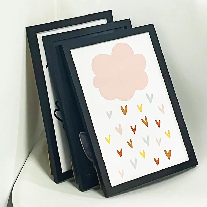 Set of 3 a4 wooden picture frames black white and apricot natural solid mount poster for wall mounting included