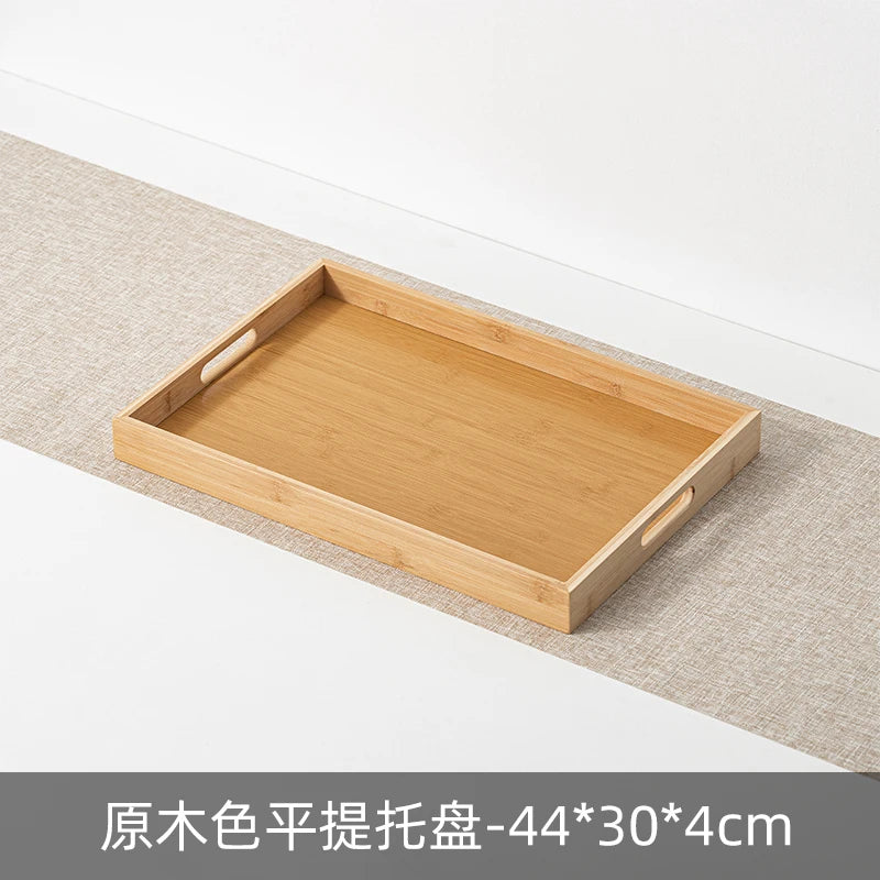 Large size rectangular bamboo wood tea tray display plate walnut color set cup storage handle home use japanese sle