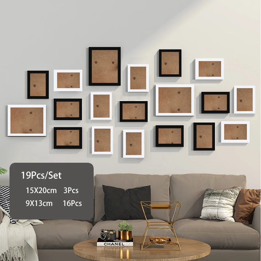 14/19pcs photo frames for pictures wall picture frame wooden hanging decor wedding party home decoration - white black