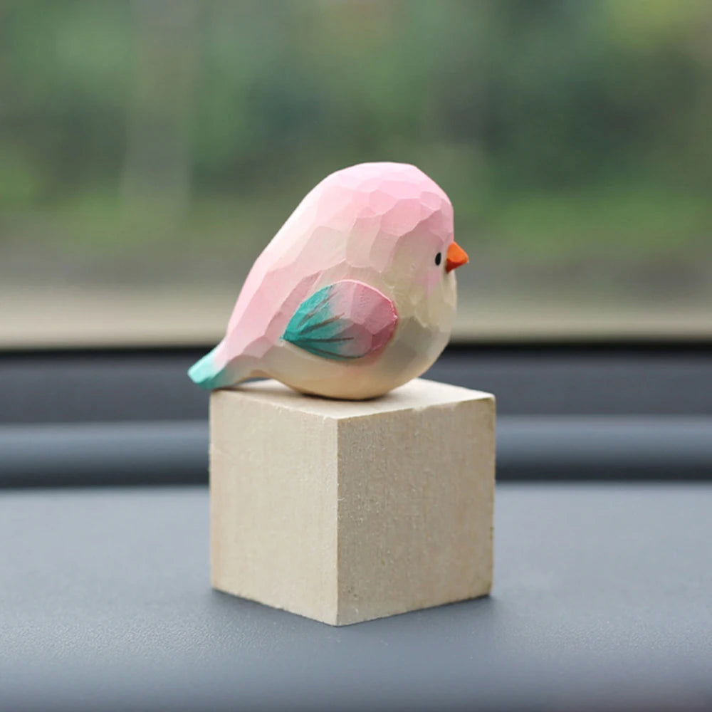 Handcrafted wood carving bird statue retro sparrow figurines small animal sculpture for living room bedroom christmas