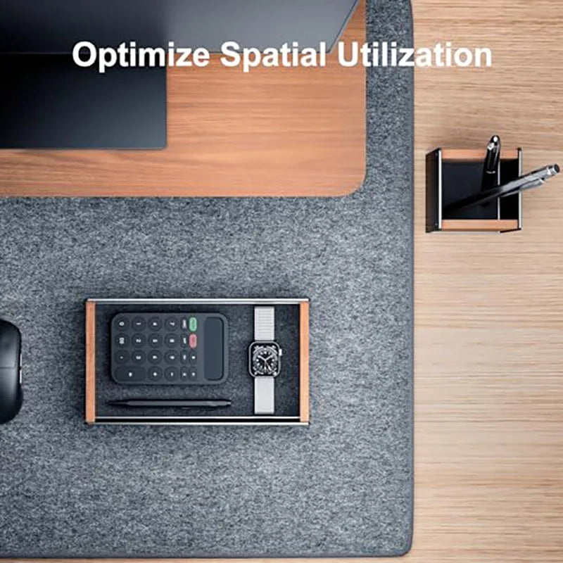 Hpergo large capacity walnut wood desktop drawer storage organiser pencil pen holder stationery box for home office