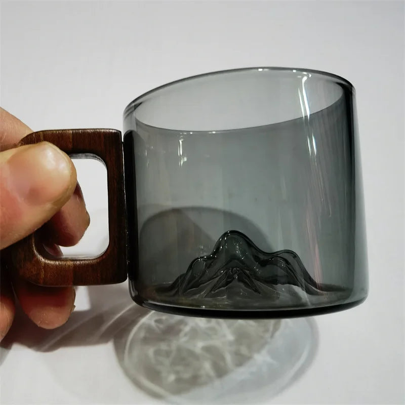 110ml small capacity espresso glass coffee mug with wooden tray spoon reusable tea art home barista accessories - black