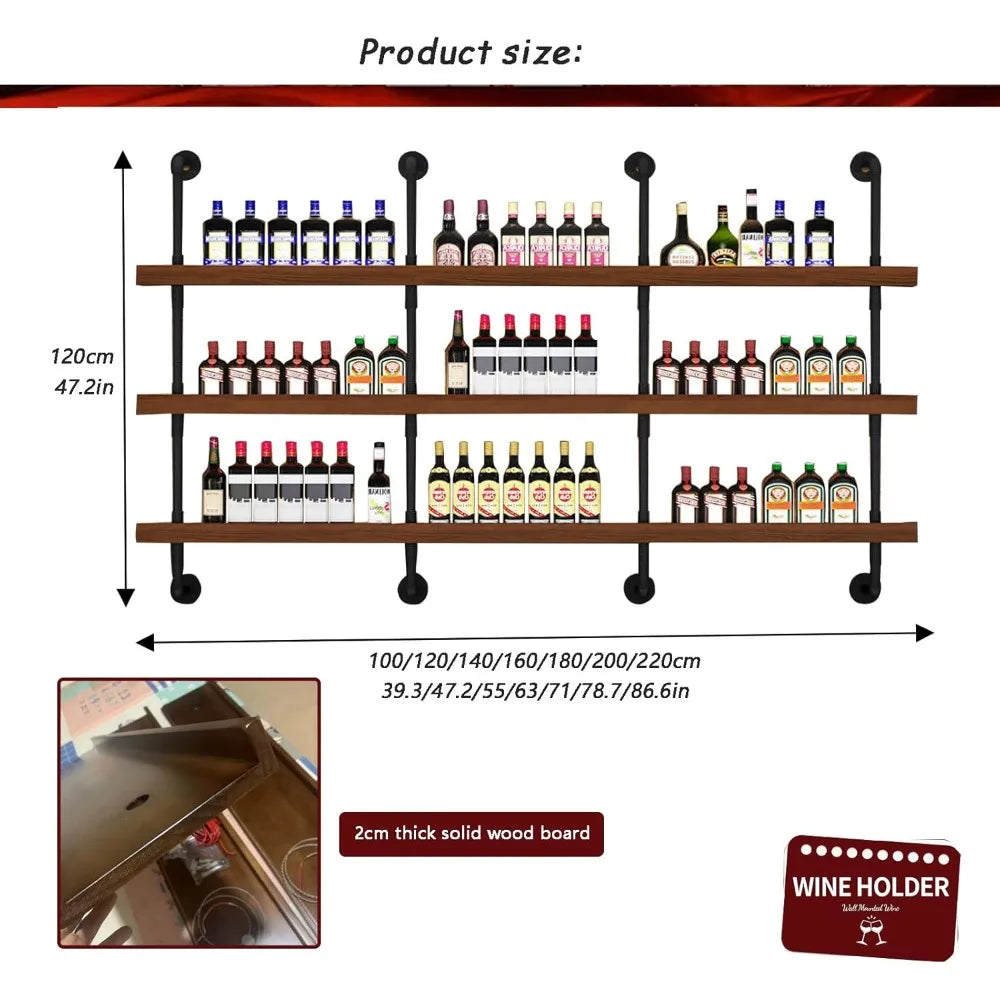 Solid wood wine rack wall mounted bar shelves for liquor bottles with led light 3 tier large capacity mo - united