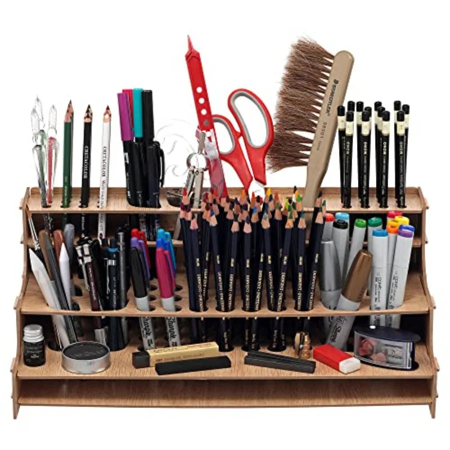 mezzo-artist-drawing-rack-wood-grain-laminate-multi-layer-desk-stand-professional-storage-display-organizer-for-pens-pencils