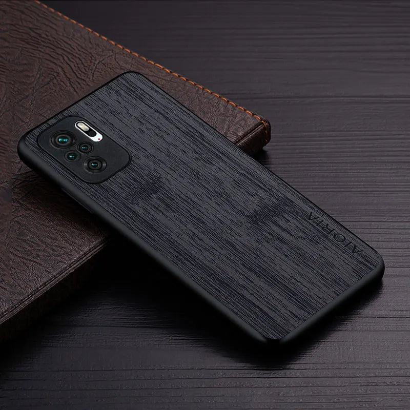 Case for poco m5s funda bamboo wood pattern leather phone cover luxury coque xiaomi poco m5s case