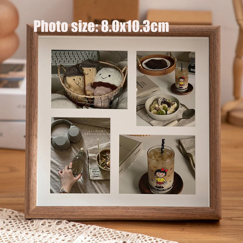 Imitative wooden photo frame for walls 23x23cm nine-square grid vintage frames stand pictures gift room desktop decor