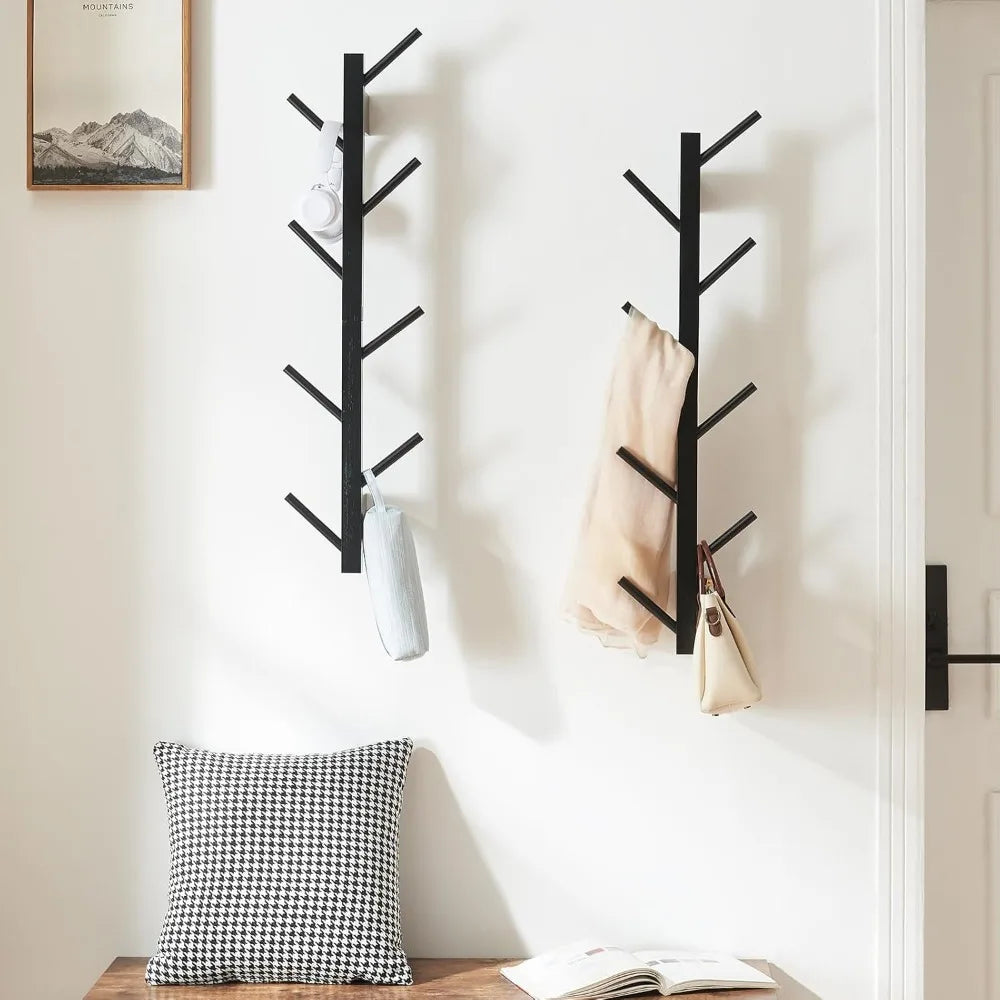 2 pack vertical wall coat rack bamboo hanging hat hooks mounted wooden hanger racks mount tree for coats hats hacket
