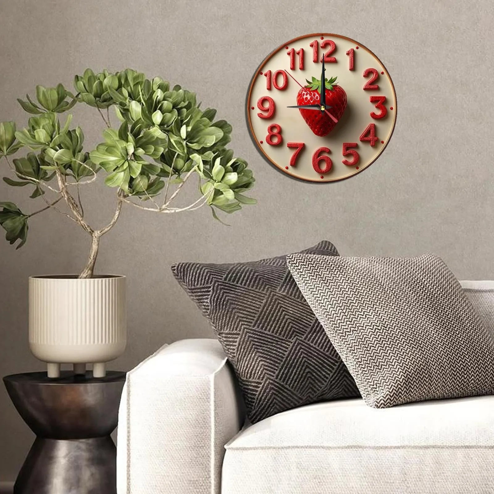 Wooden wall clock with strawberry design - ideal for kitchen or living room uses aa batteries