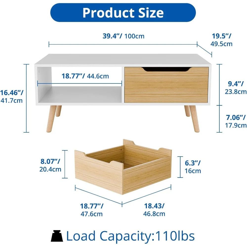 Modern coffee table wooden cocktail with storage minimalist hallway mid century
