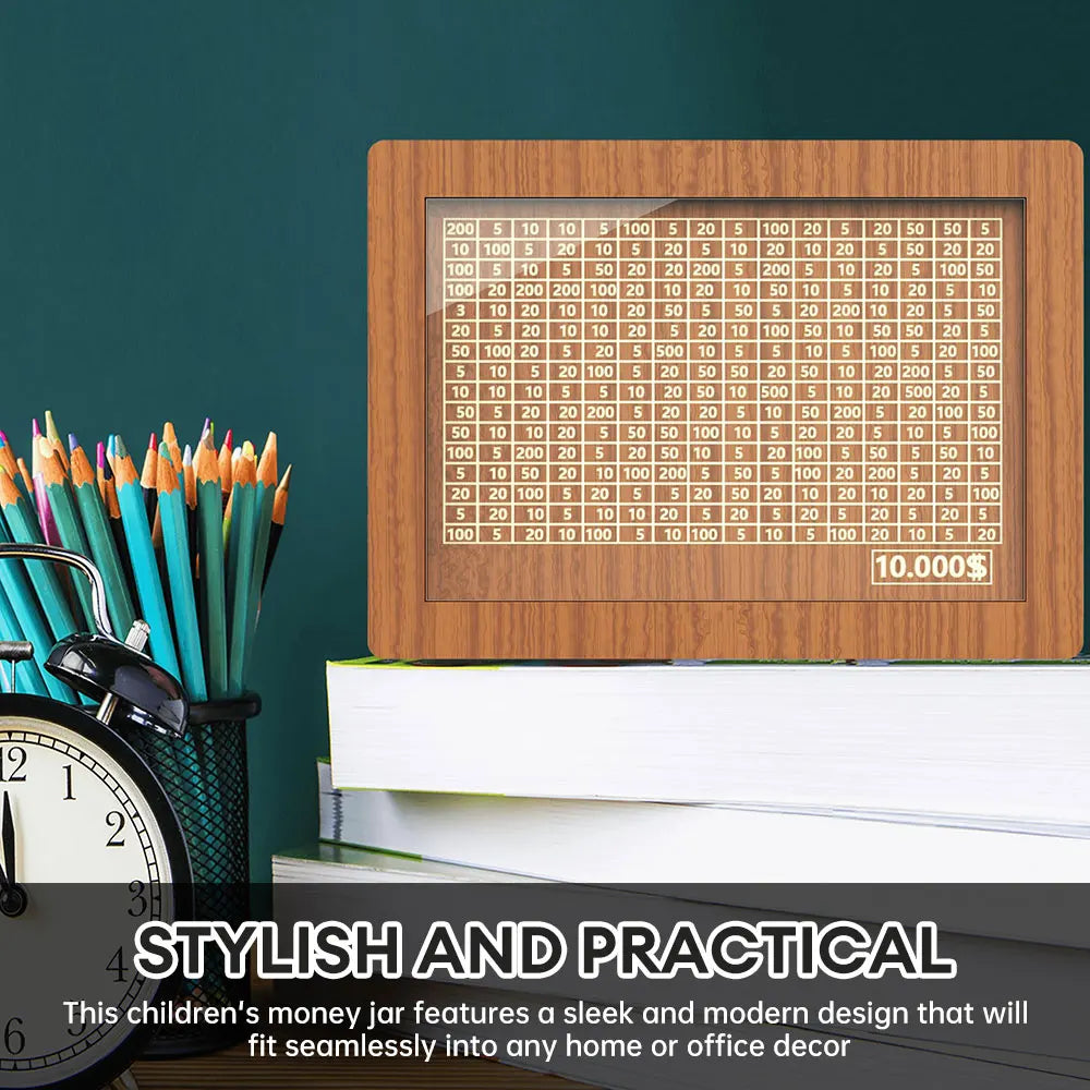 Money box with counter saving cash vault retro style wooden piggy bank handmade goal for child adult - log color